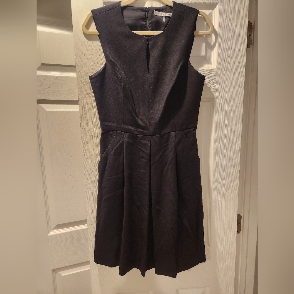 Trina Turk black pleated dress with keyhole detail, size 6